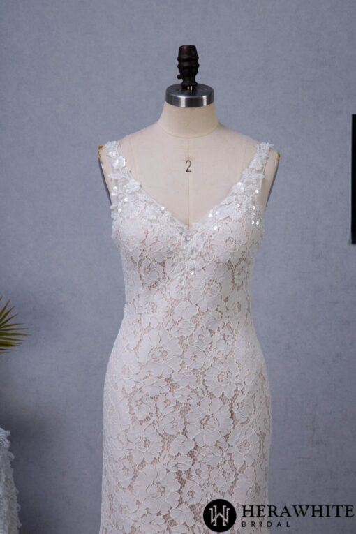 Robe de mariée fourreau à dentelle florale | Soirée Blanche