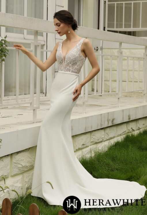 Robe de Mariée Simple Col V