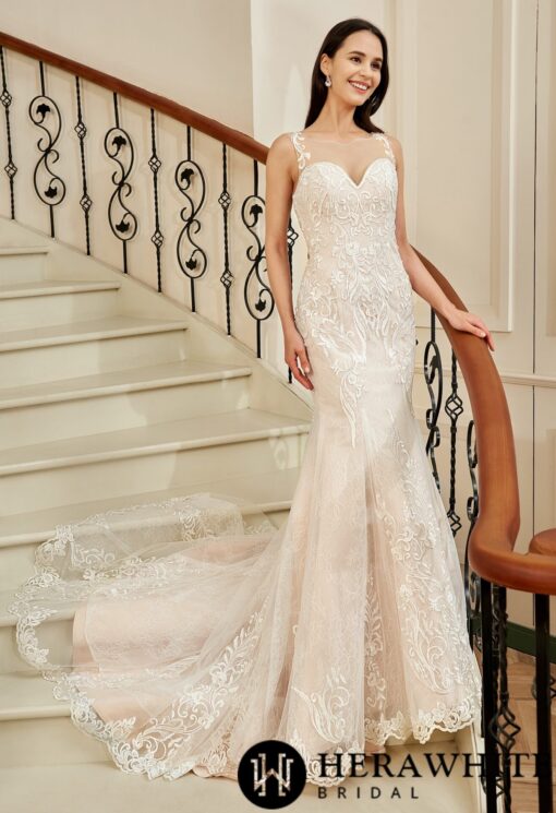 Robe de mariage sirène col cœur illusion et doubles traînes | Soirée Blanche