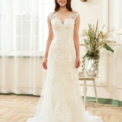 Robe de mariée à encolure bateau en dentelle | Soirée Blanche