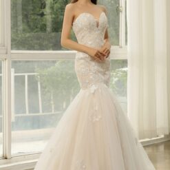 Robe de mariée sirène en tulle et dentelle à cœur ouvert | Soirée Blanche