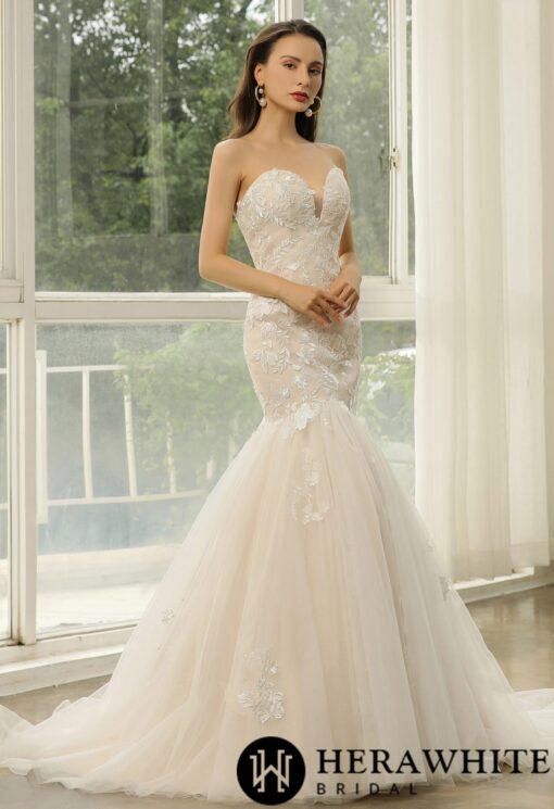 Robe de mariée sirène en tulle et dentelle à cœur ouvert | Soirée Blanche