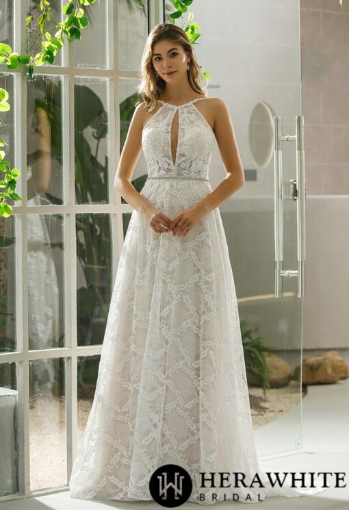 Robe de mariée en dentelle à encolure | Soirée Blanche