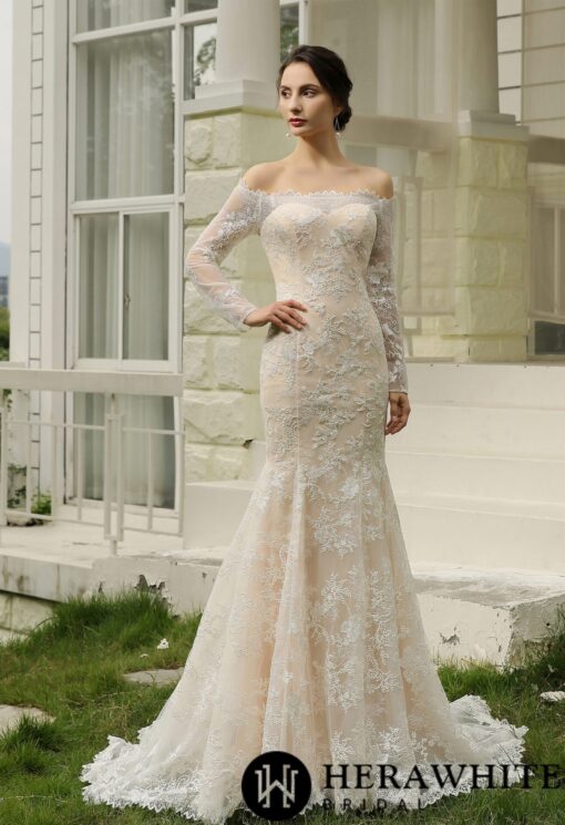 Robe de mariée sirène décolletée avec dentelle illusion | Soirée Blanche