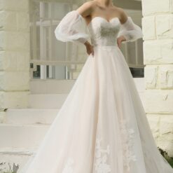 Robe de mariée ligne A bustier avec manches longues détachables image 15 | Soirée Blanche Robe de mariée ligne A bustier avec manches longues détachables | Soirée Blanche