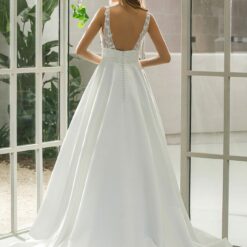 Robe de mariée A en satin avec poches et corsage illusion | Soirée Blanche