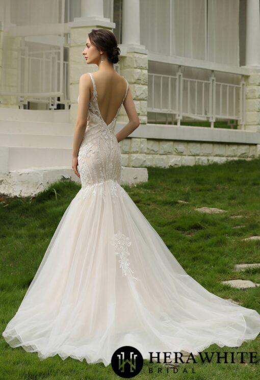 Robe de mariée trompette en dentelle perlée et tulle | Soirée Blanche