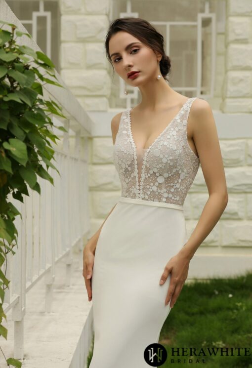 Robe de Mariée Simple Col V