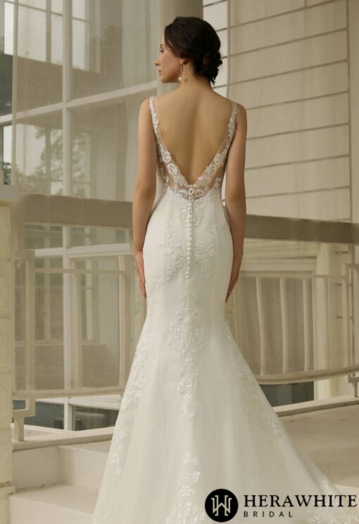 Robe de mariée fourreau ajustée à double traîne | Soirée Blanche