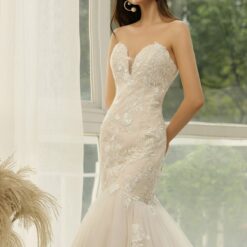 Robe de mariée sirène en tulle et dentelle à cœur ouvert | Soirée Blanche