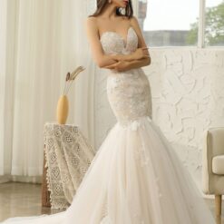 Robe de mariée sirène en tulle et dentelle à cœur ouvert | Soirée Blanche