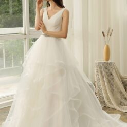 Robe de mariée princesse à volants et ceinture | Soirée Blanche