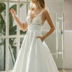 Robe de mariée A en satin avec poches et corsage illusion | Soirée Blanche