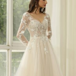 Robe de Mariée Princesse à Manches Longues et dentelle florale | Soirée Blanche