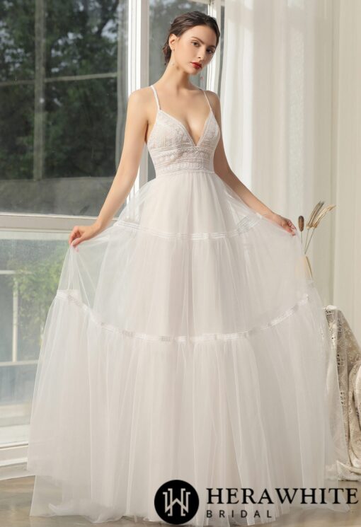 Robe de mariée en dentelle bohème et dos croisé | Soirée Blanche