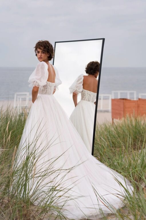 Robe De Mariée Manches Courtes En Tulle