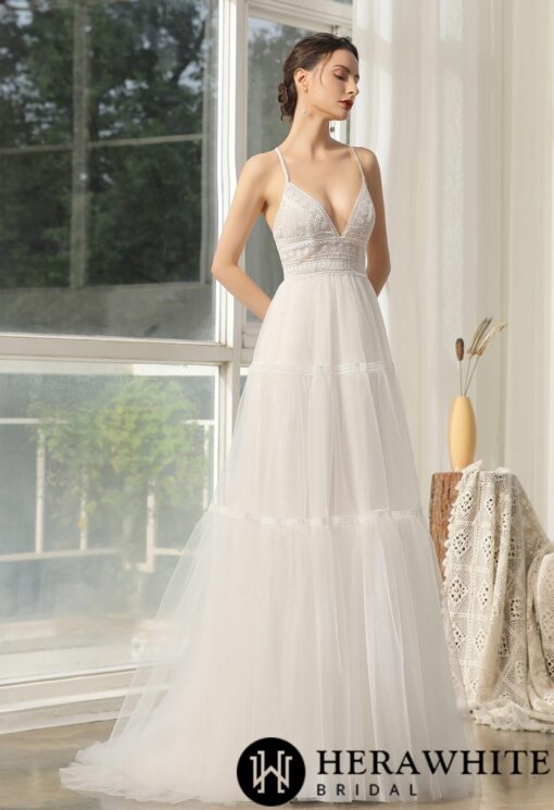 Robe de mariée en dentelle bohème et dos croisé | Soirée Blanche