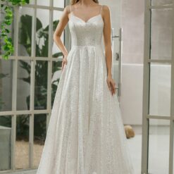 Robe de mariée A scintillante à manches tombantes | Soirée Blanche