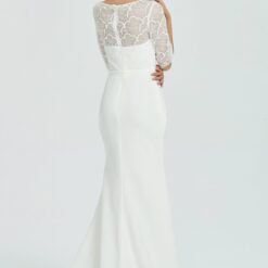 Robe de mariée fourreau en crêpe à manches 3/4 et dentelle | Soirée Blanche