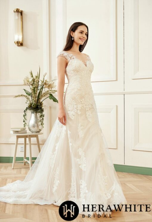 Robe de mariée à encolure bateau en dentelle | Soirée Blanche