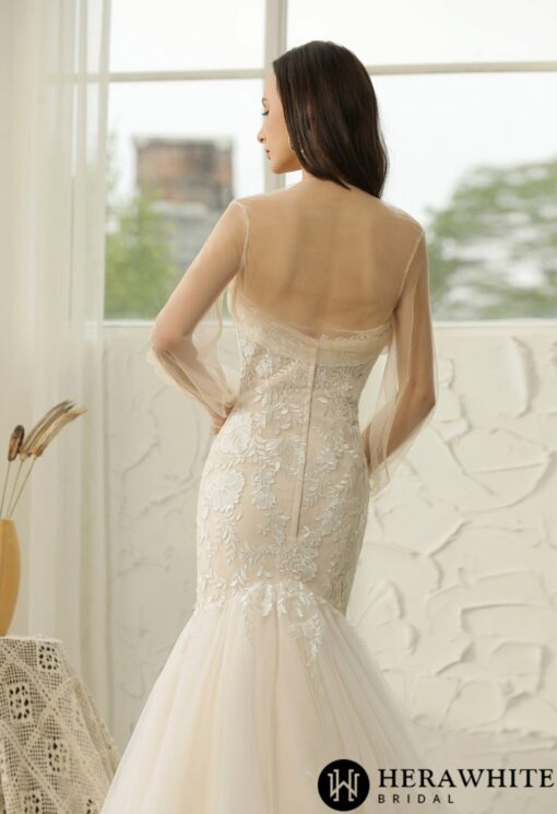 Robe de mariée sirène en tulle et dentelle à cœur ouvert | Soirée Blanche