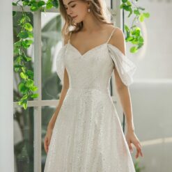 Robe de mariée A scintillante à manches tombantes | Soirée Blanche