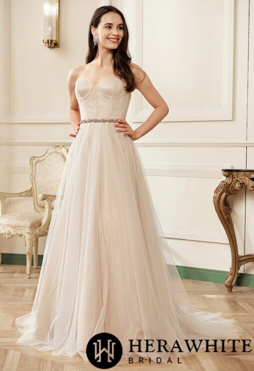 Robe de mariée en tulle avec corset rose nude | Soirée Blanche