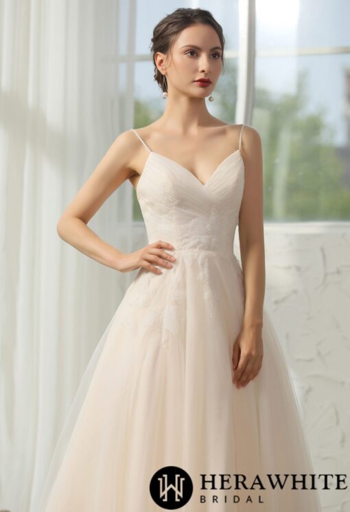 Robe de mariée ligne A plissée en dentelle élégante | Soirée Blanche