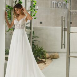 Robe de mariée sans manches en organza et dentelle à effet d’illusion | Soirée Blanche