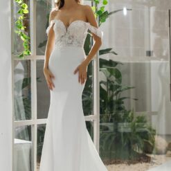 Robe de mariée fourreau en crêpe et dentelle fine florale | Soirée Blanche