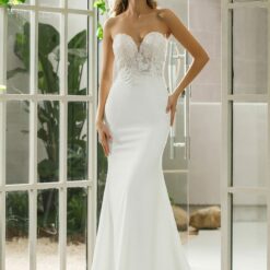 Robe de mariée fourreau en crêpe et dentelle fine florale | Soirée Blanche