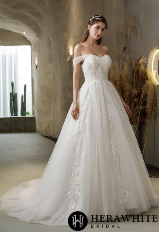 Robe De Mariée Princesse Manches Tombantes | Soirée Blanche