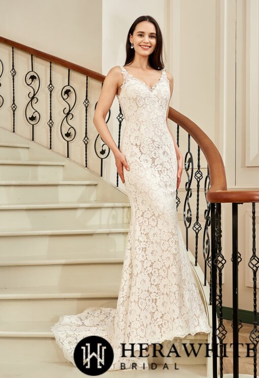 Robe de mariée fourreau à dentelle florale | Soirée Blanche