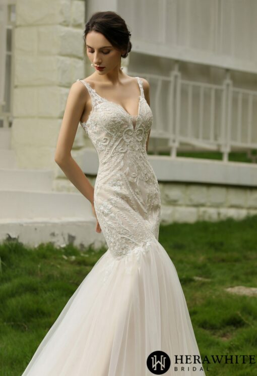 Robe de mariée trompette en dentelle perlée et tulle | Soirée Blanche