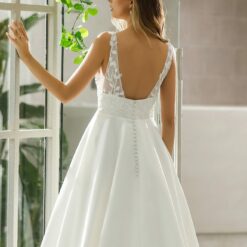 Robe de mariée A en satin avec poches et corsage illusion | Soirée Blanche