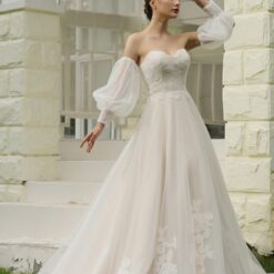 Robe de mariée ligne A bustier avec manches longues détachables image 10 | Soirée Blanche Robe de mariée ligne A bustier avec manches longues détachables | Soirée Blanche