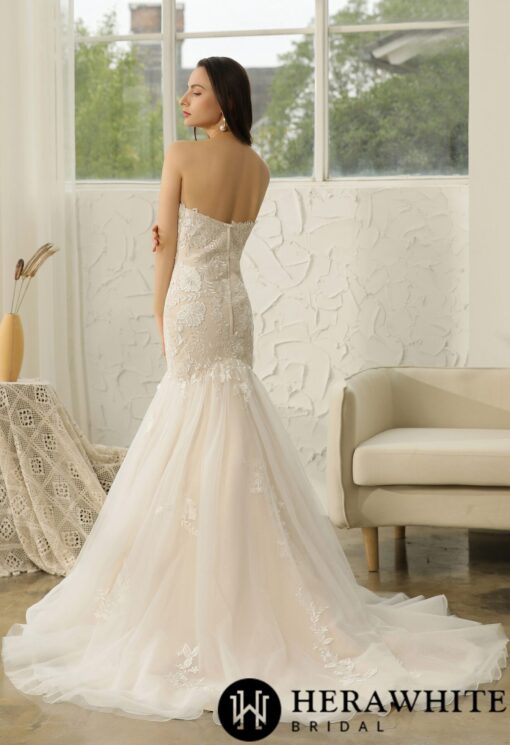 Robe de mariée sirène en tulle et dentelle à cœur ouvert | Soirée Blanche