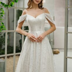 Robe de mariée A scintillante à manches tombantes | Soirée Blanche