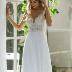 Robe de mariée A en dentelle simple avec jupe en mousseline de soie | Soirée Blanche