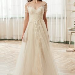 Robe de mariée romantique à corsage plissé en tulle avec illusion sur l'épaule image 9 | Soirée Blanche Robe de mariée romantique à corsage plissé en tulle avec illusion sur l’épaule | Soirée Blanche