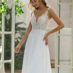 Robe de mariée A en dentelle simple avec jupe en mousseline de soie | Soirée Blanche