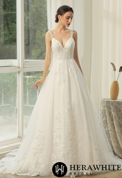 Robe de mariée à bretelles dentelle fine | Soirée Blanche