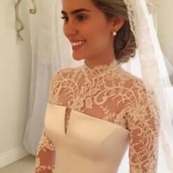 Robe De Mariée Dentelle Florale A Col Montant image 5 | Soirée Blanche Robe De Mariée Dentelle Florale A Col Montant