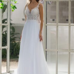 Robe de mariée A en dentelle simple avec jupe en mousseline de soie | Soirée Blanche
