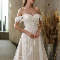 Robe de mariée en dentelle florale avec bretelles détachables aux épaules | Soirée Blanche