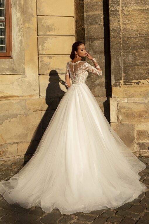 Robe De Mariée A Dentelle Florale A Manches Longues Illusion