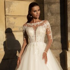 Robe De Mariée A Dentelle Florale A Manches Longues Illusion image 5 | Soirée Blanche Robe De Mariée A Dentelle Florale A Manches Longues Illusion