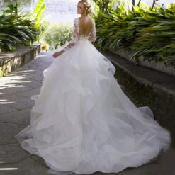 Robe De Mariée Volanté A Haut Transparent Dentelle Florale
