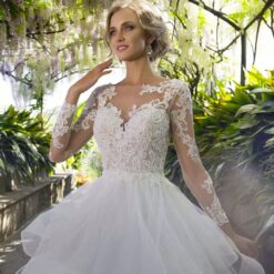Robe De Mariée Volanté A Haut Transparent Dentelle Florale