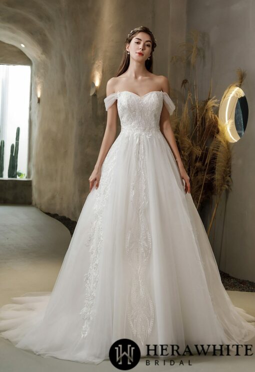 Robe De Mariée Princesse Manches Tombantes | Soirée Blanche